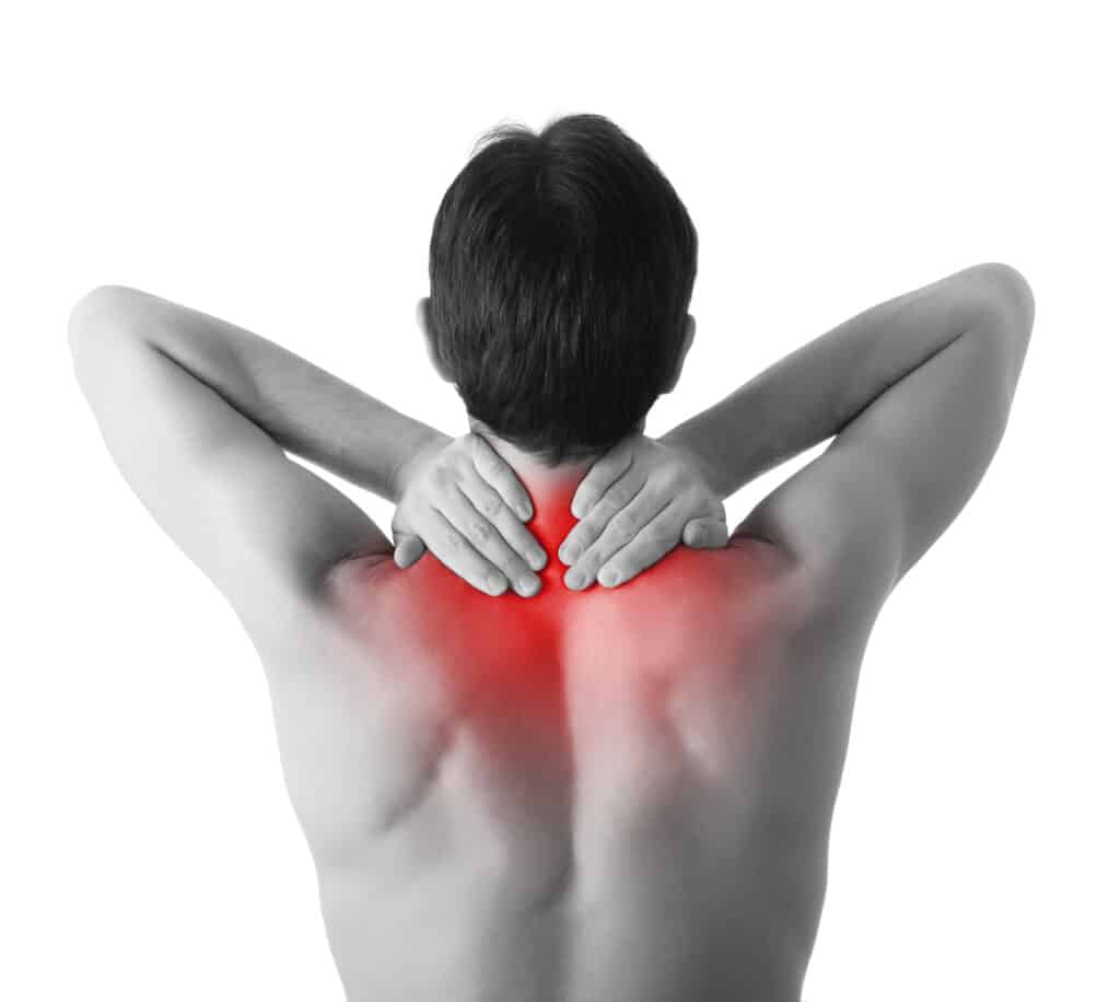 Man with trapezoid muscle pain